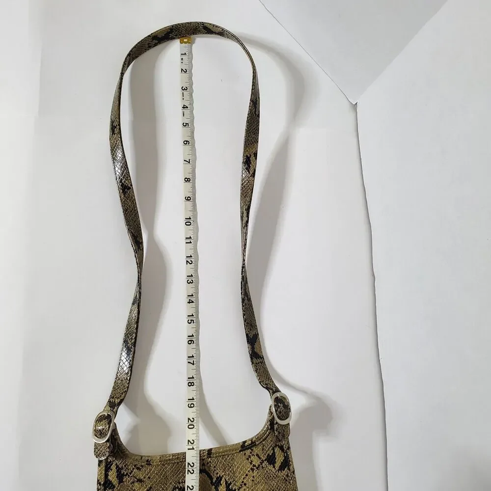 Nine West Faux Snakeskin Crossbody Handbag Flap Close Slouchy Chic Womens
